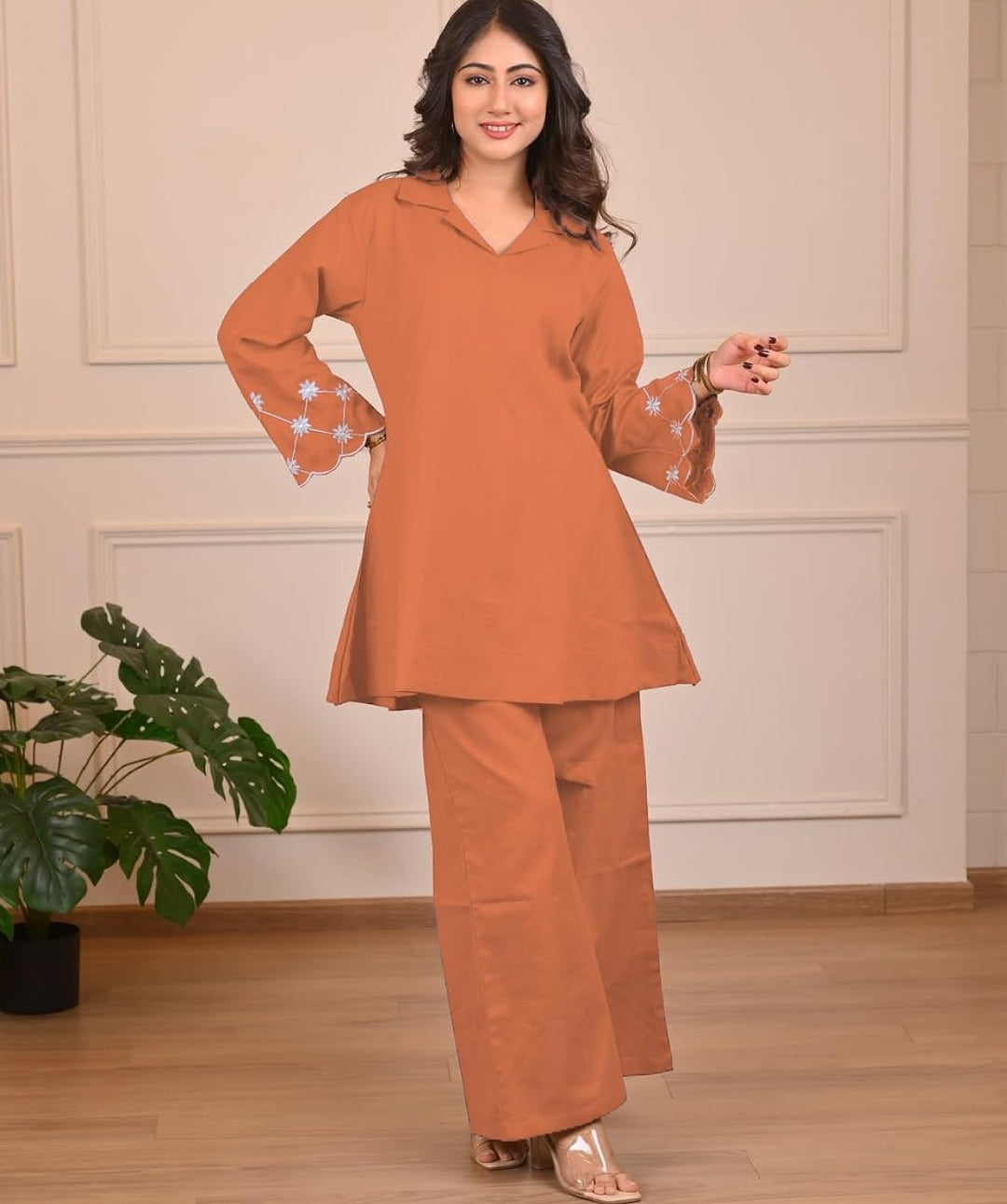 Women's Cotton Blend Co-ord Set Orange