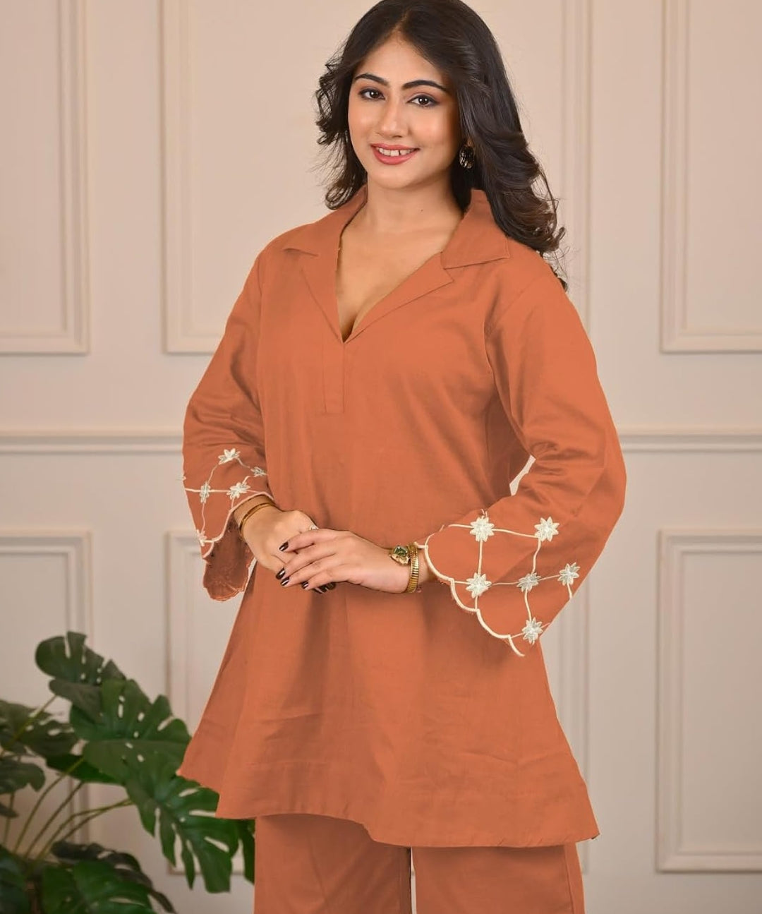 Women's Cotton Blend Co-ord Set Orange