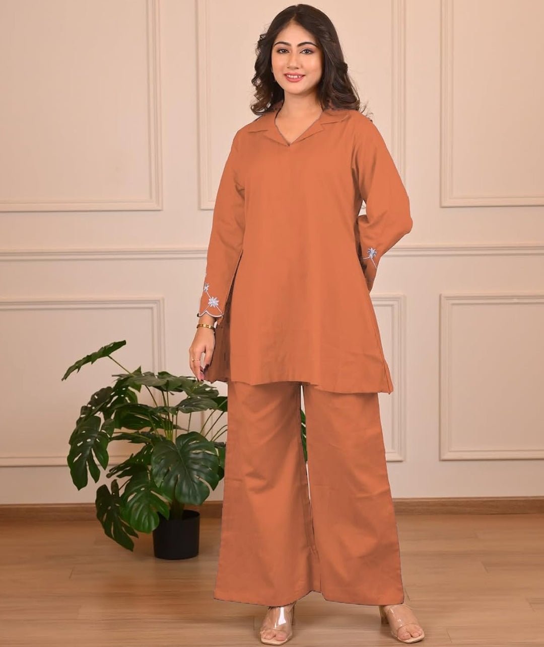 Women's Cotton Blend Co-ord Set Orange