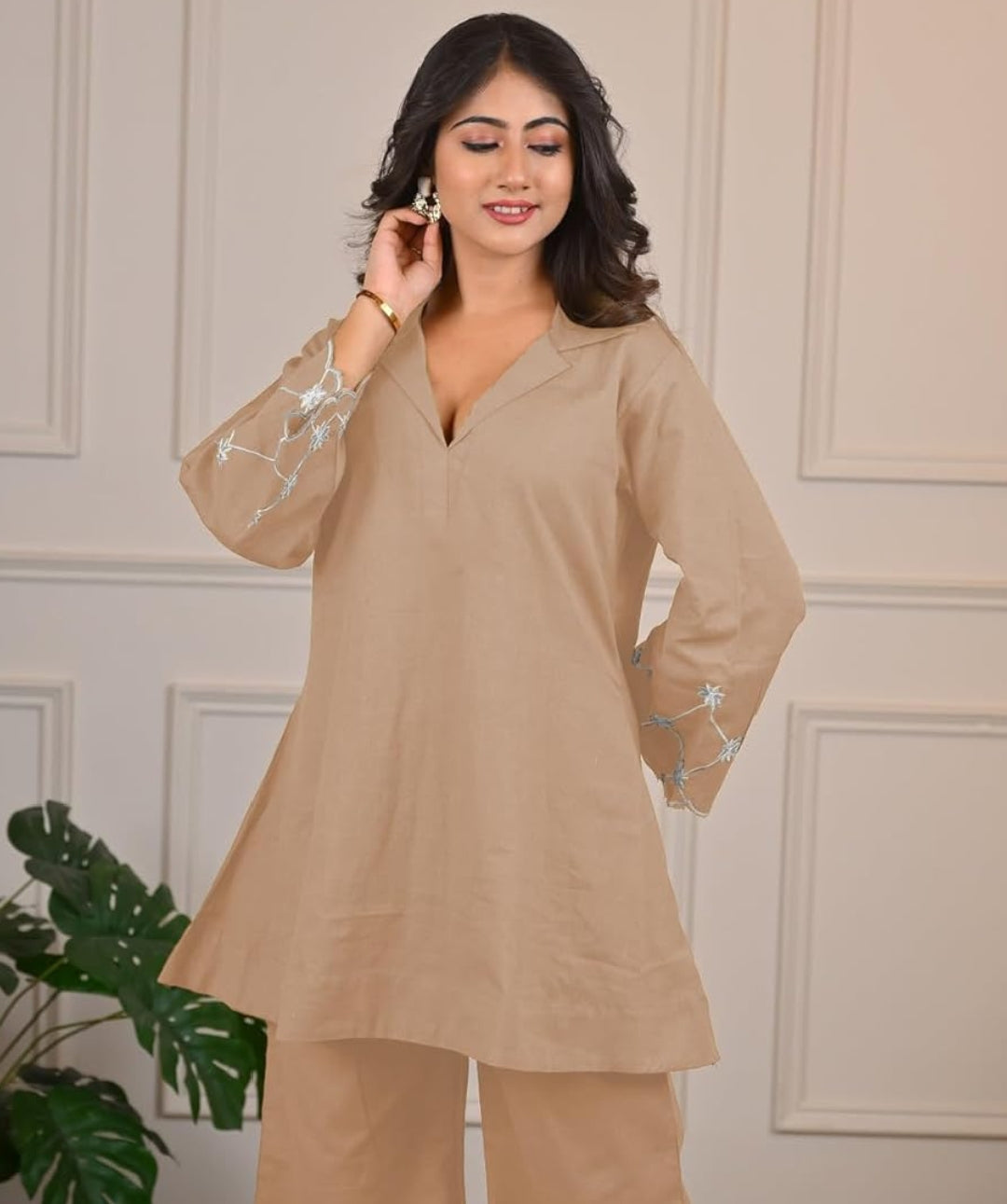 Women's Cotton Blend Co-ord Set Brown