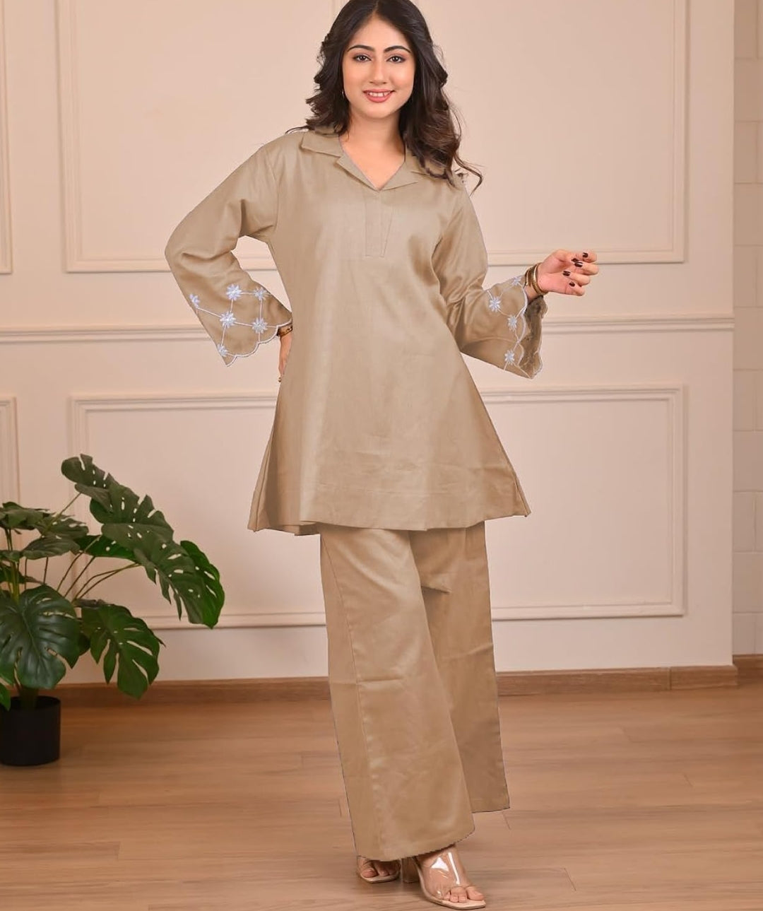 Women's Cotton Blend Co-ord Set Brown