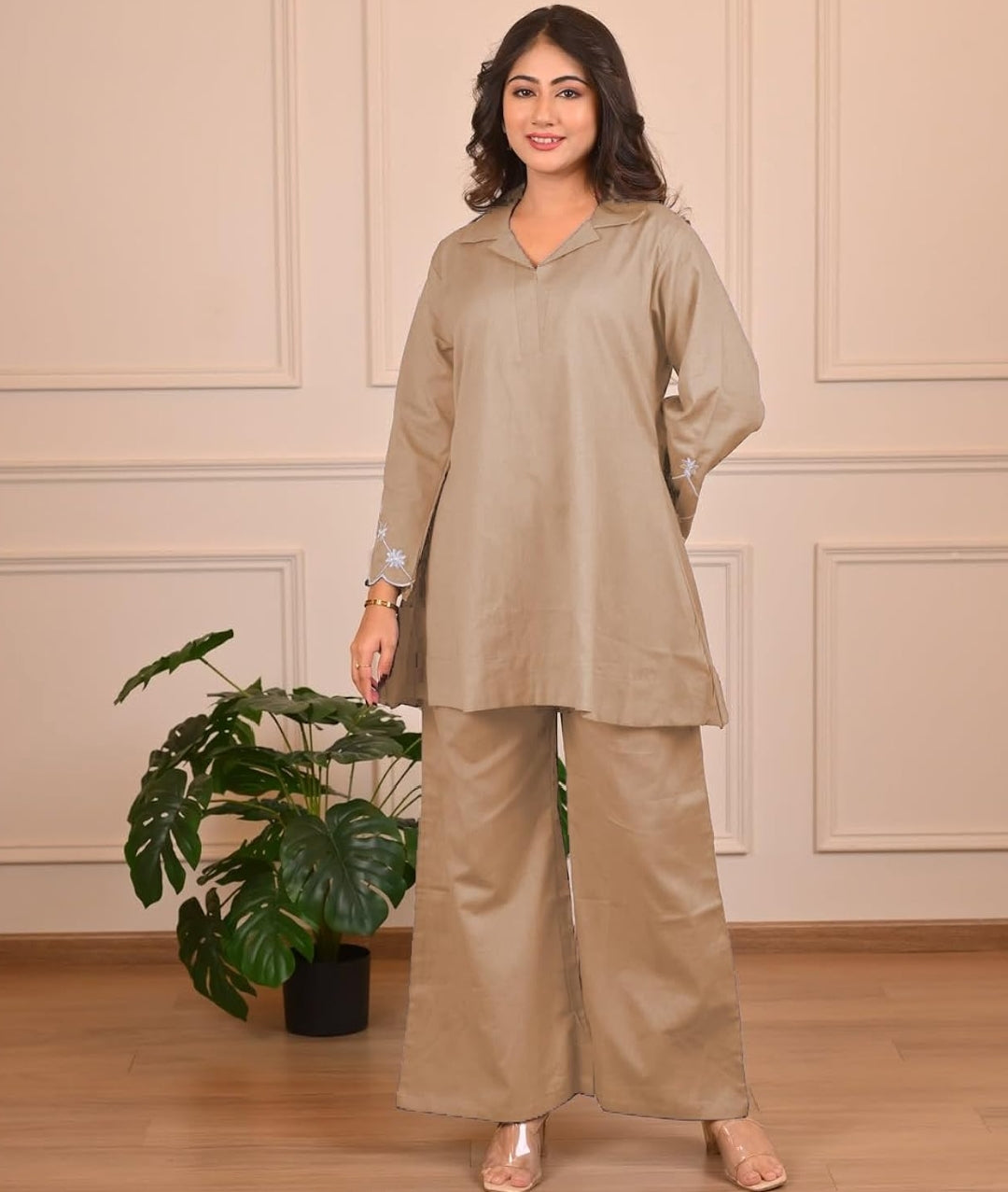 Women's Cotton Blend Co-ord Set Brown