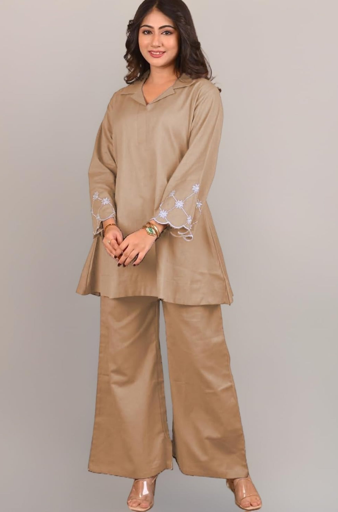 Women's Cotton Blend Co-ord Set Brown