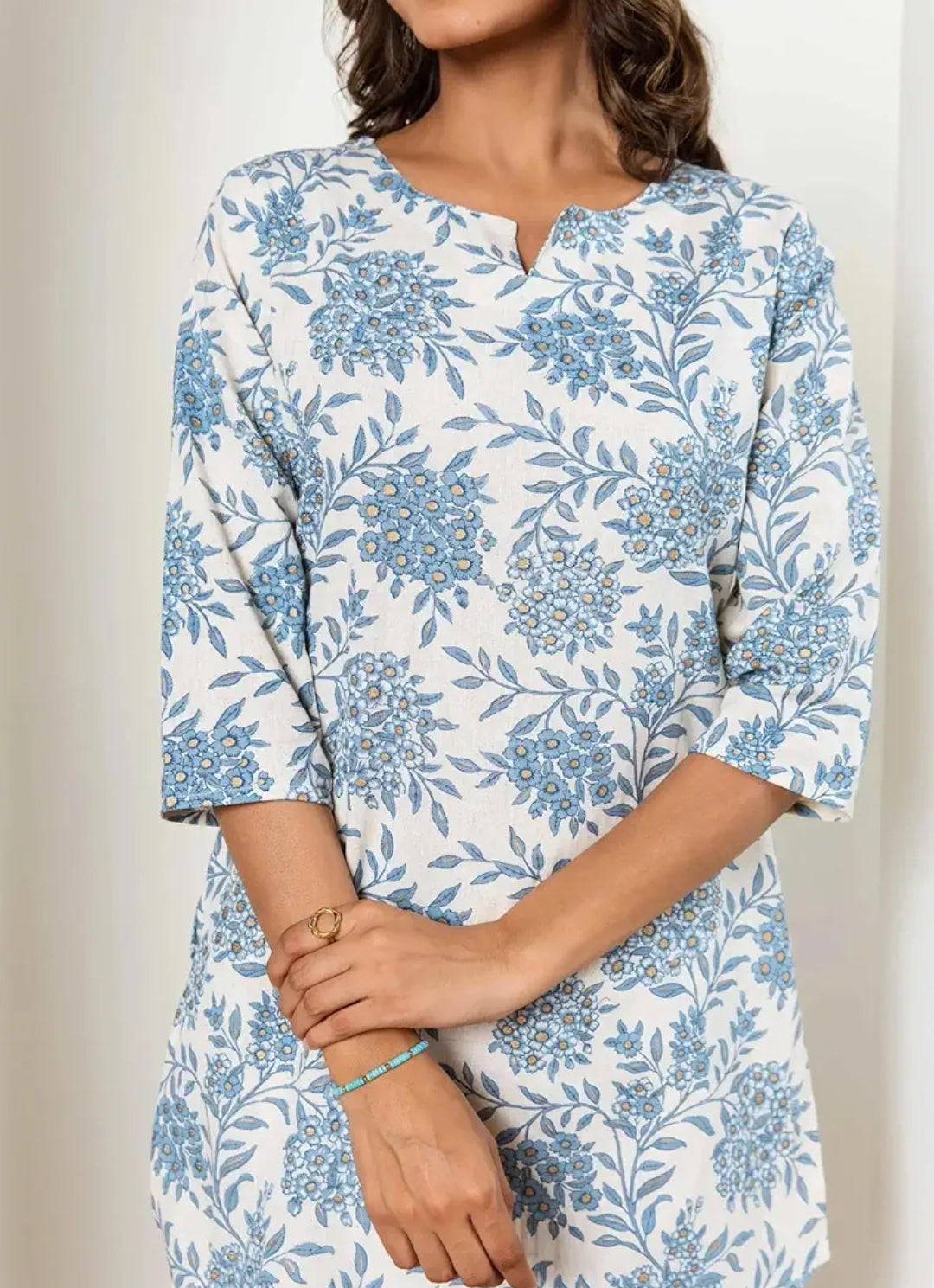 Women's Printed Cotton Blend Co-ord Set Sky Blue