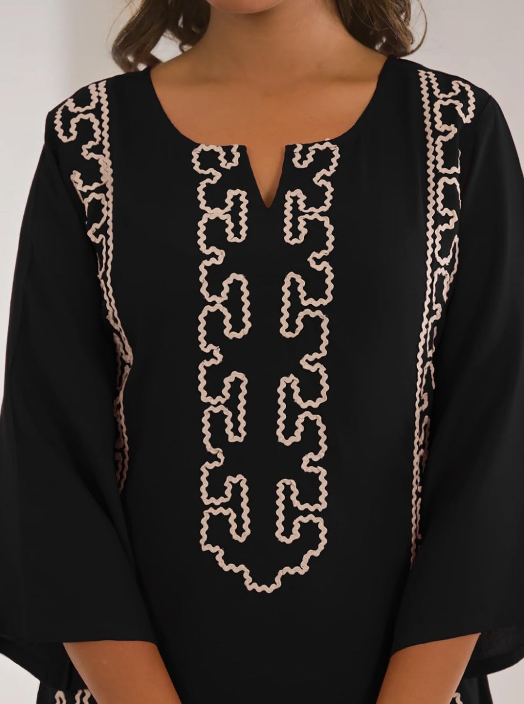 Women's Embroidered Cotton Blend Co-ord Set Black