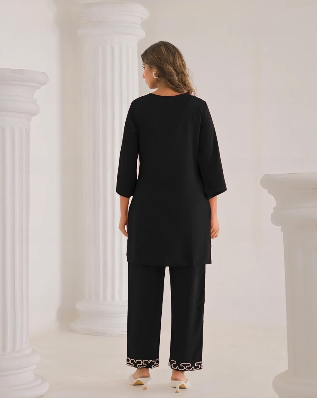 Women's Embroidered Cotton Blend Co-ord Set Black