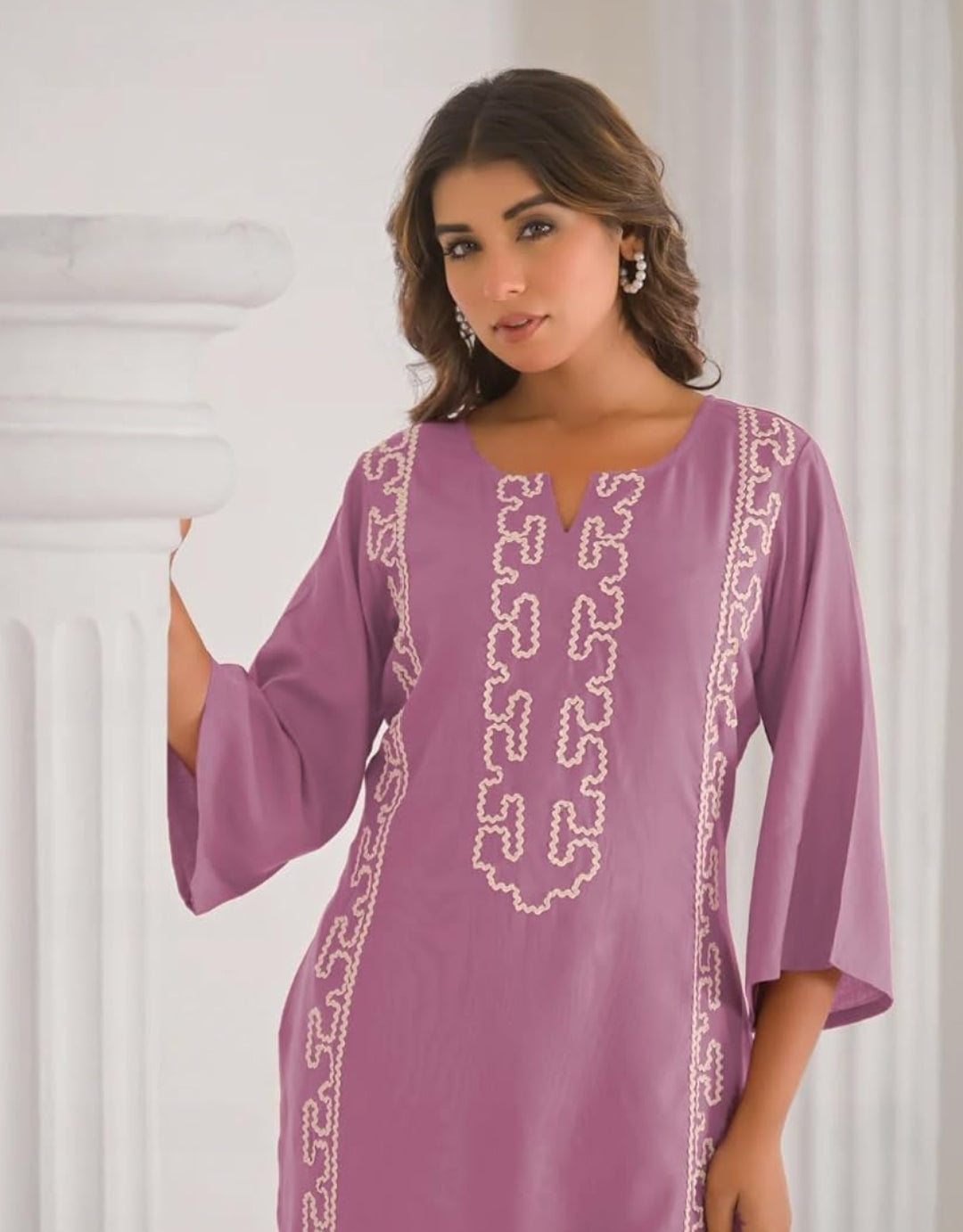 Women's Embroidered Cotton Blend Co-ord Set Pink