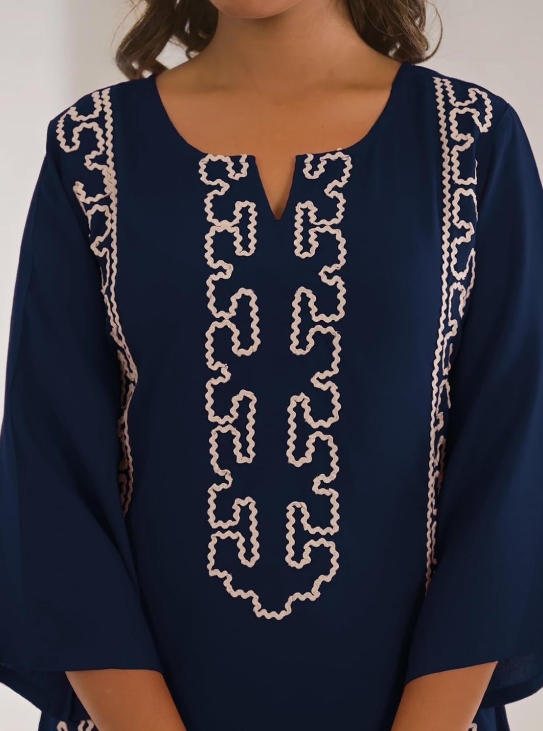 Women's Embroidered Cotton Blend Co-ord Set Blue