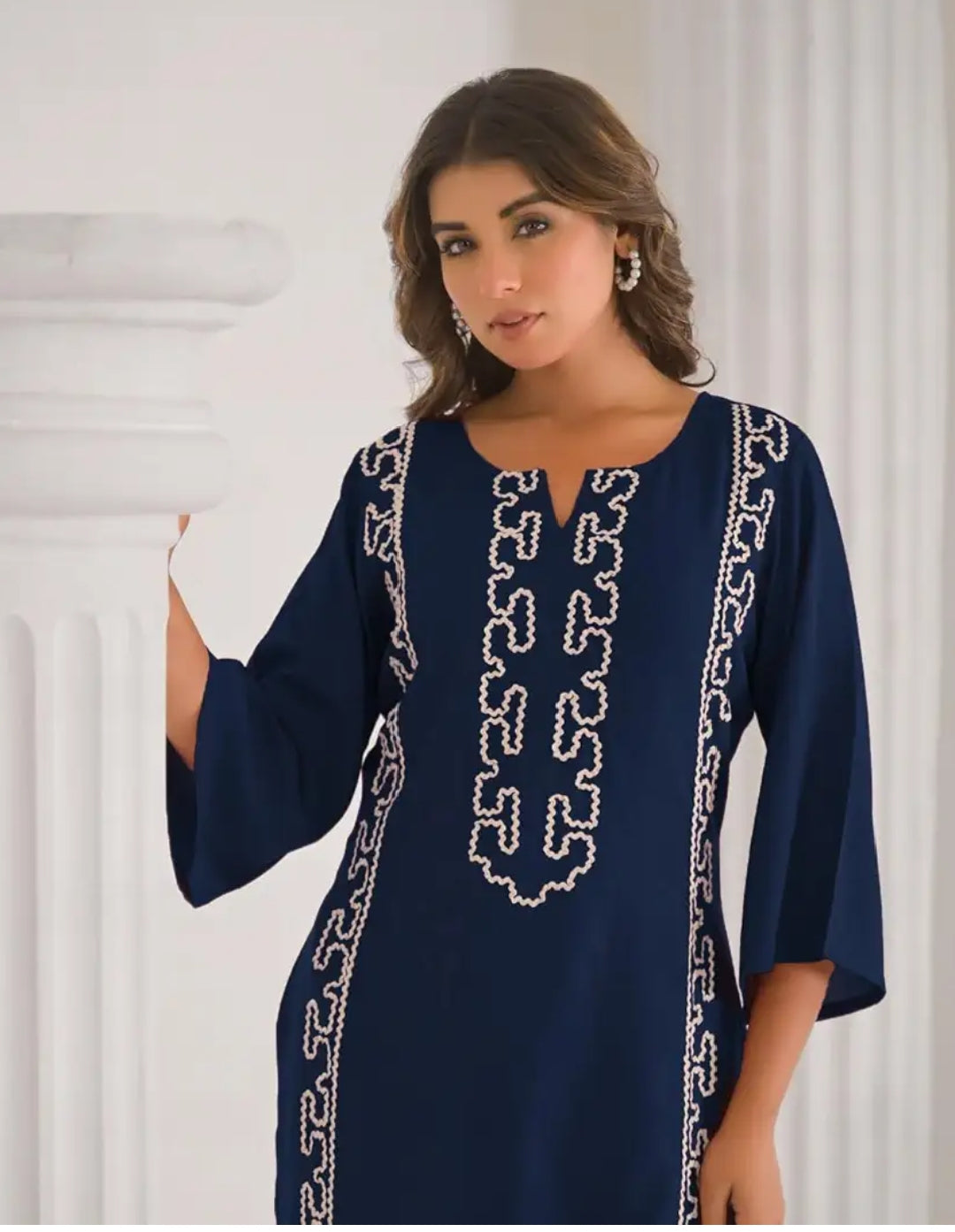 Women's Embroidered Cotton Blend Co-ord Set Blue