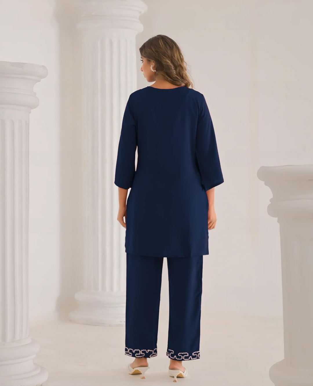 Women's Embroidered Cotton Blend Co-ord Set Blue