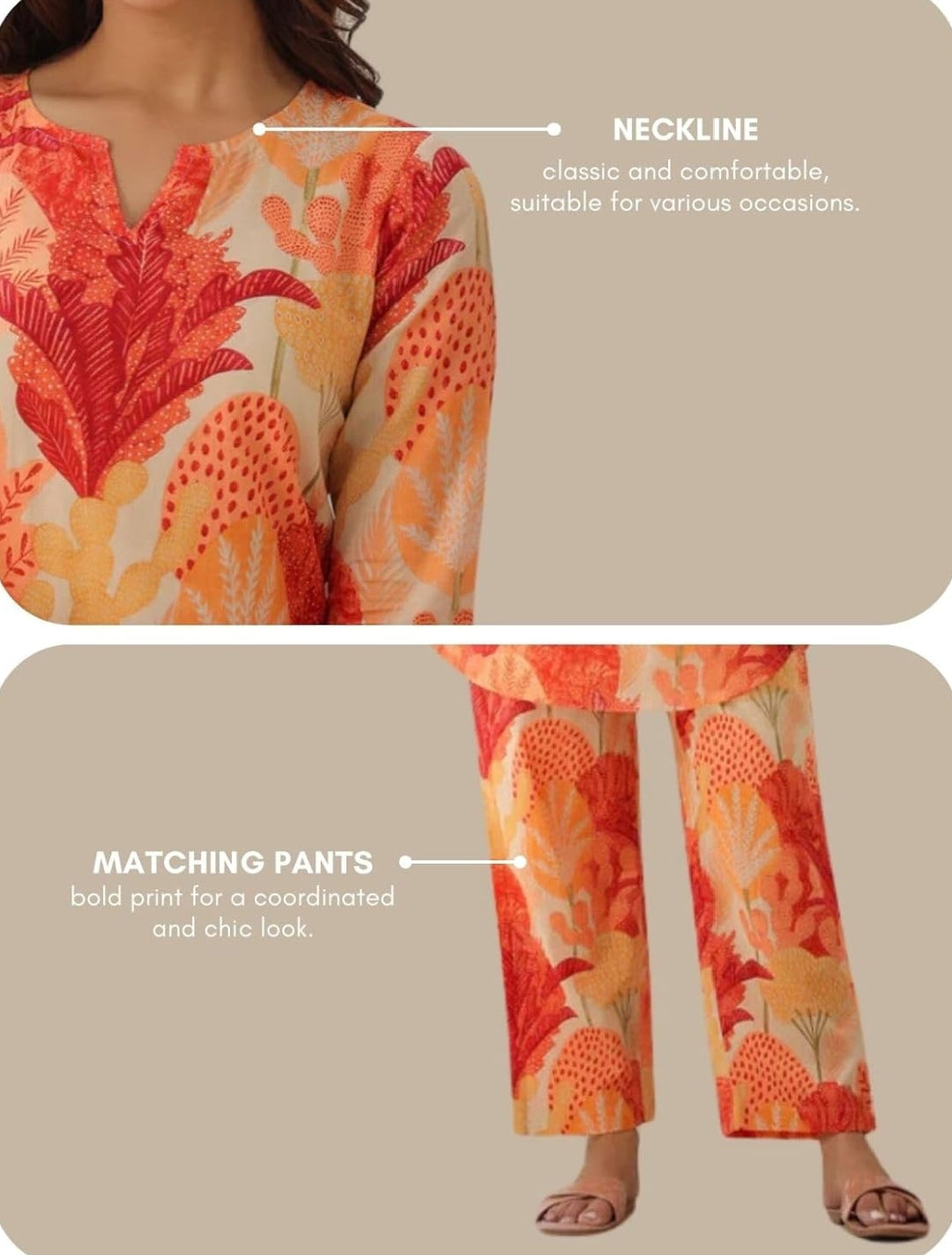 Women's Rayon Printed Co-ord Set Orange