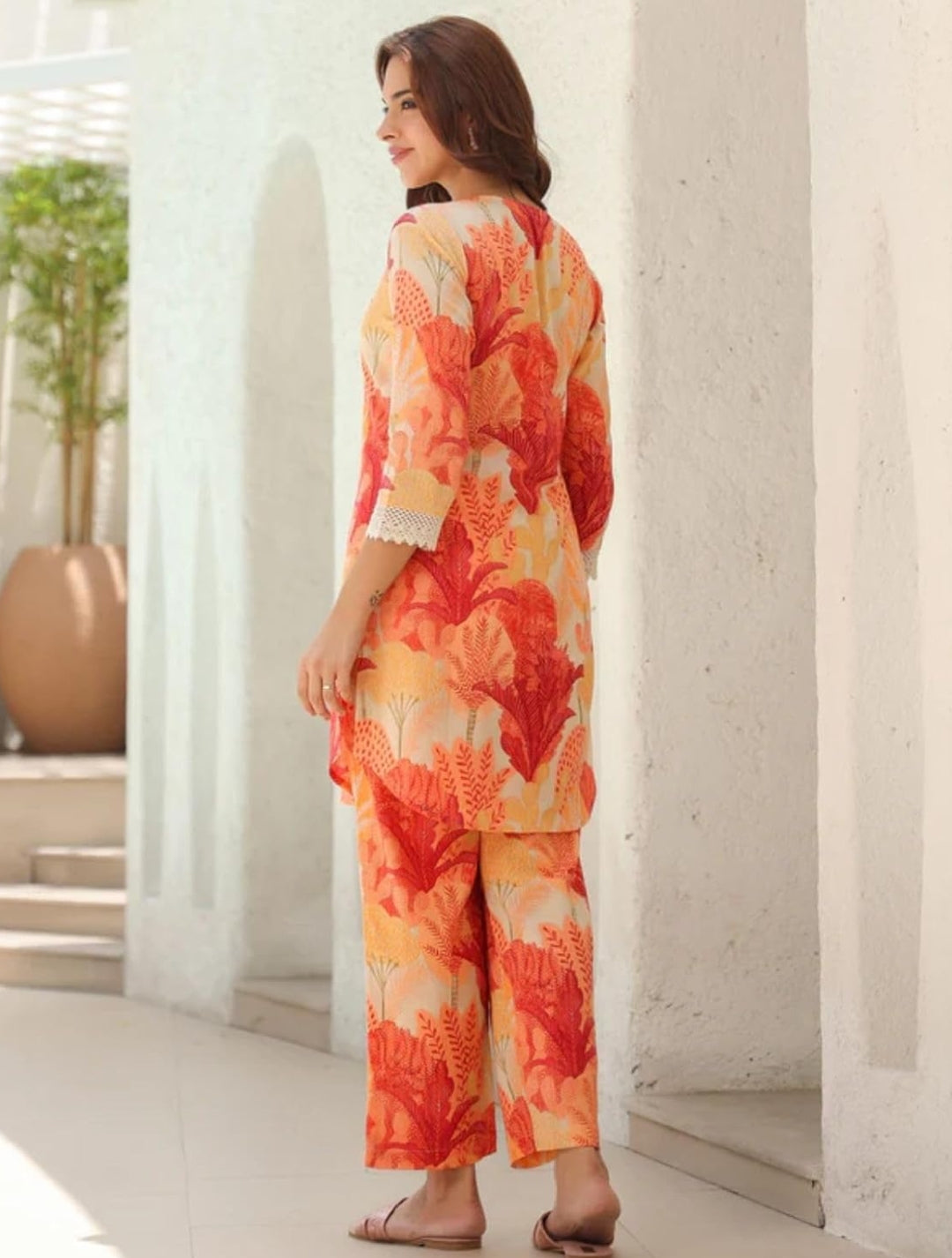 Women's Rayon Printed Co-ord Set Orange