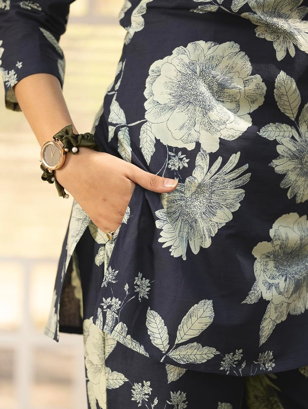 Women's Pure Cotton Printed Co-ord Set Black