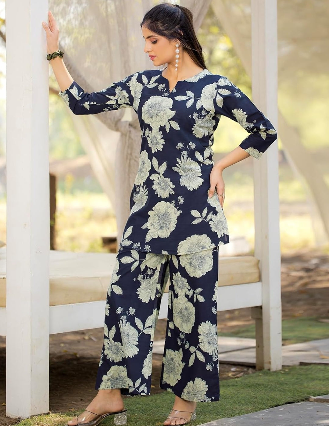 Women's Pure Cotton Printed Co-ord Set Black