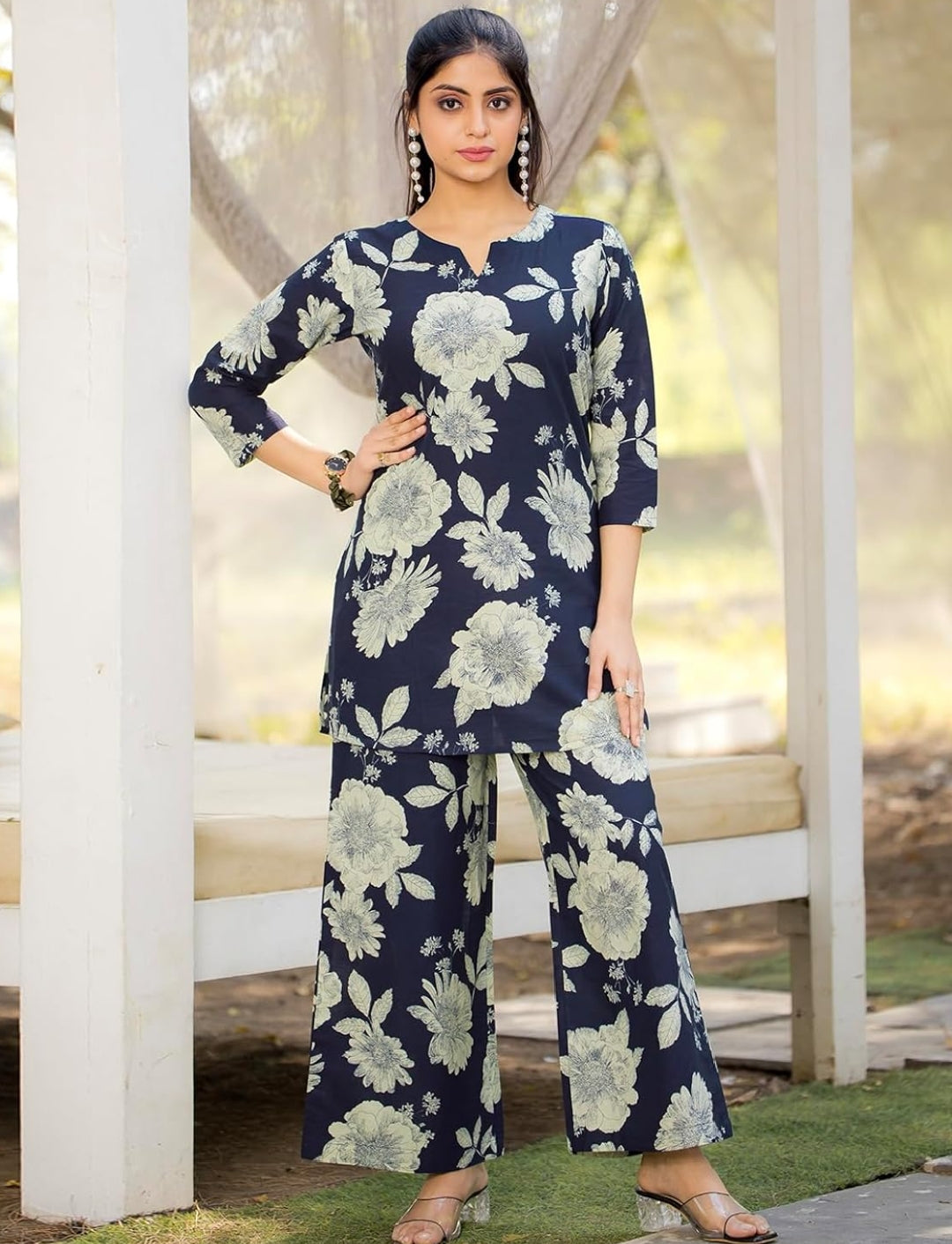 Women's Pure Cotton Printed Co-ord Set Black