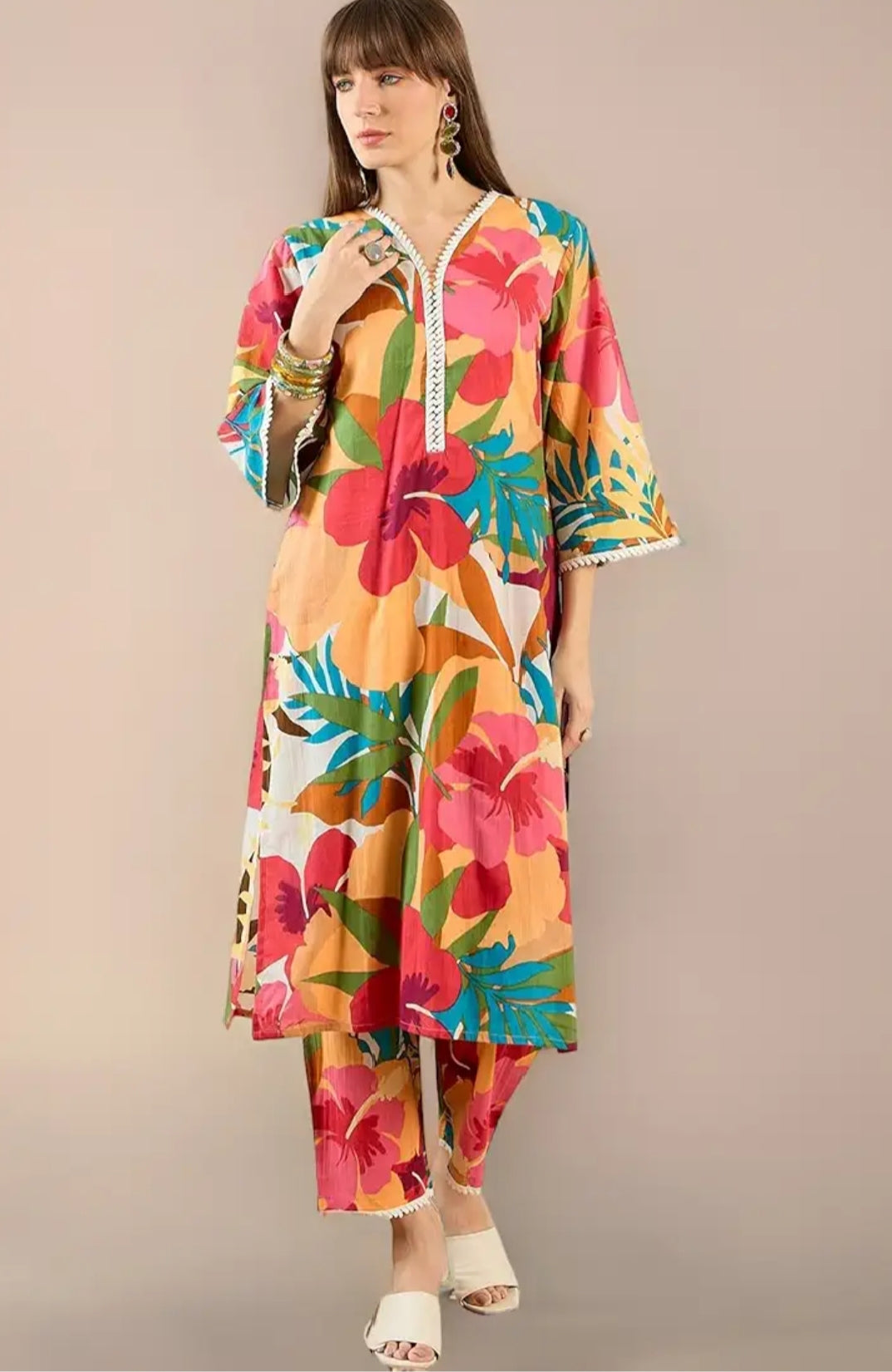 Women's Pure Cotton Printed Co-ord Set Colourful