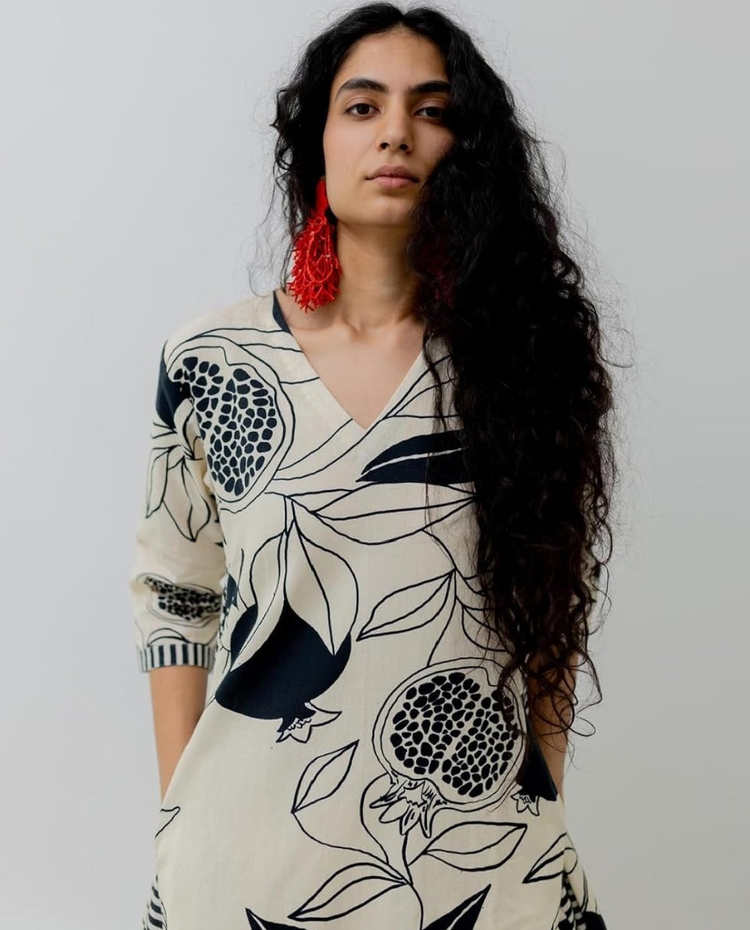 Women's Rayon Embroidered Co-ord Set Floral Black & White