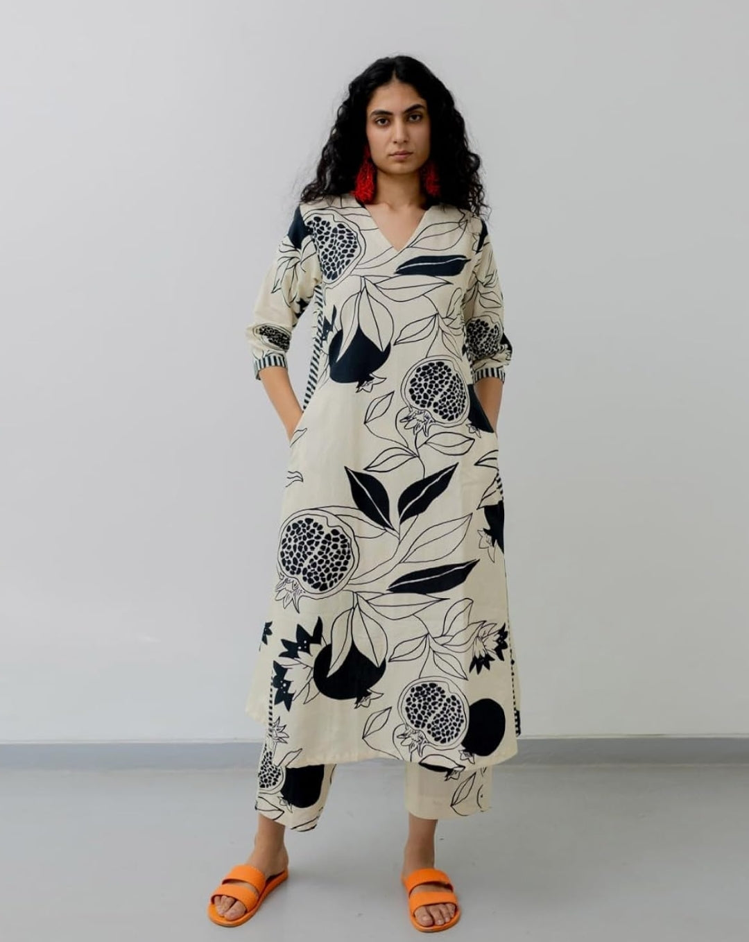 Women's Rayon Embroidered Co-ord Set Floral Black & White