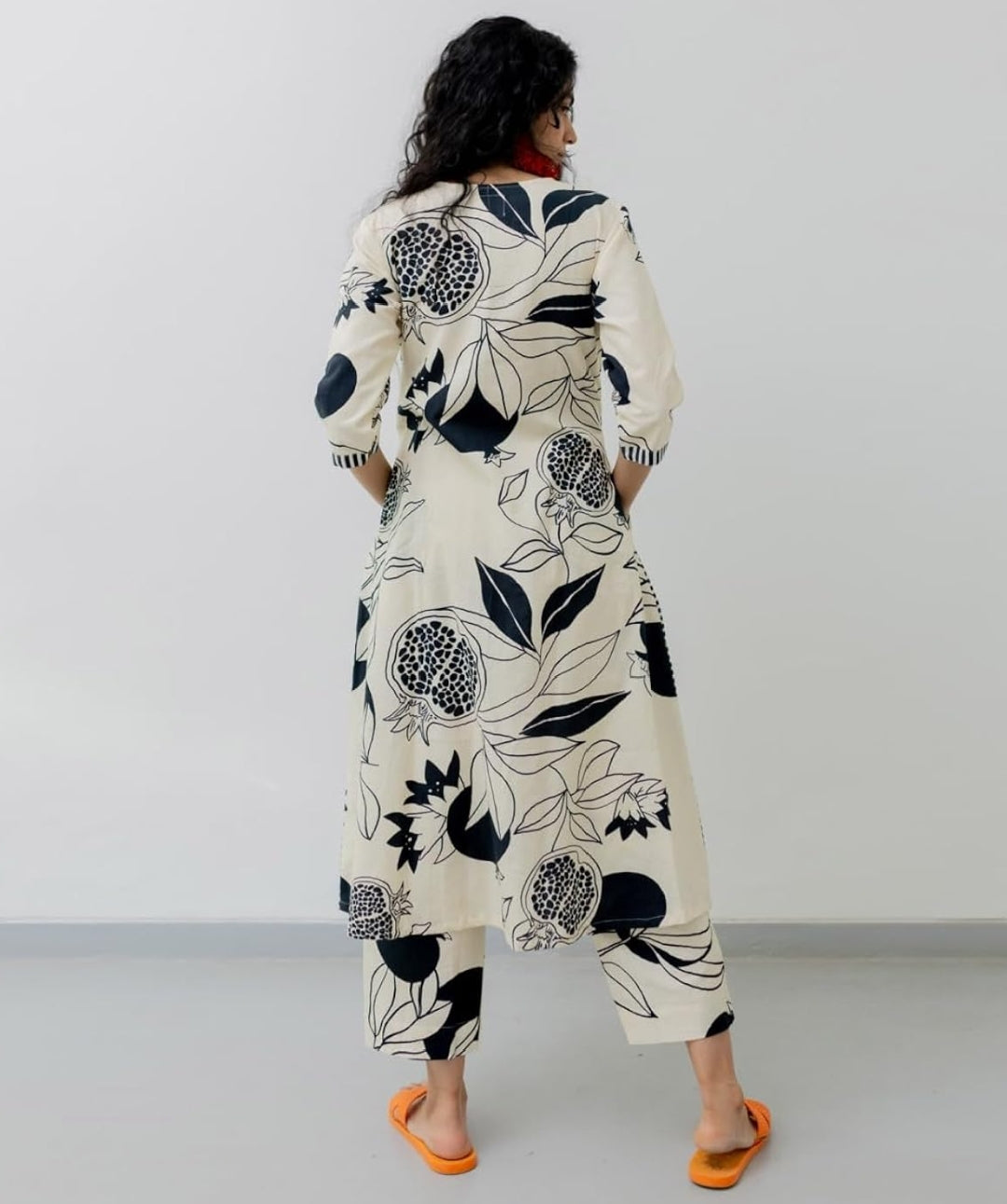 Women's Rayon Embroidered Co-ord Set Floral Black & White