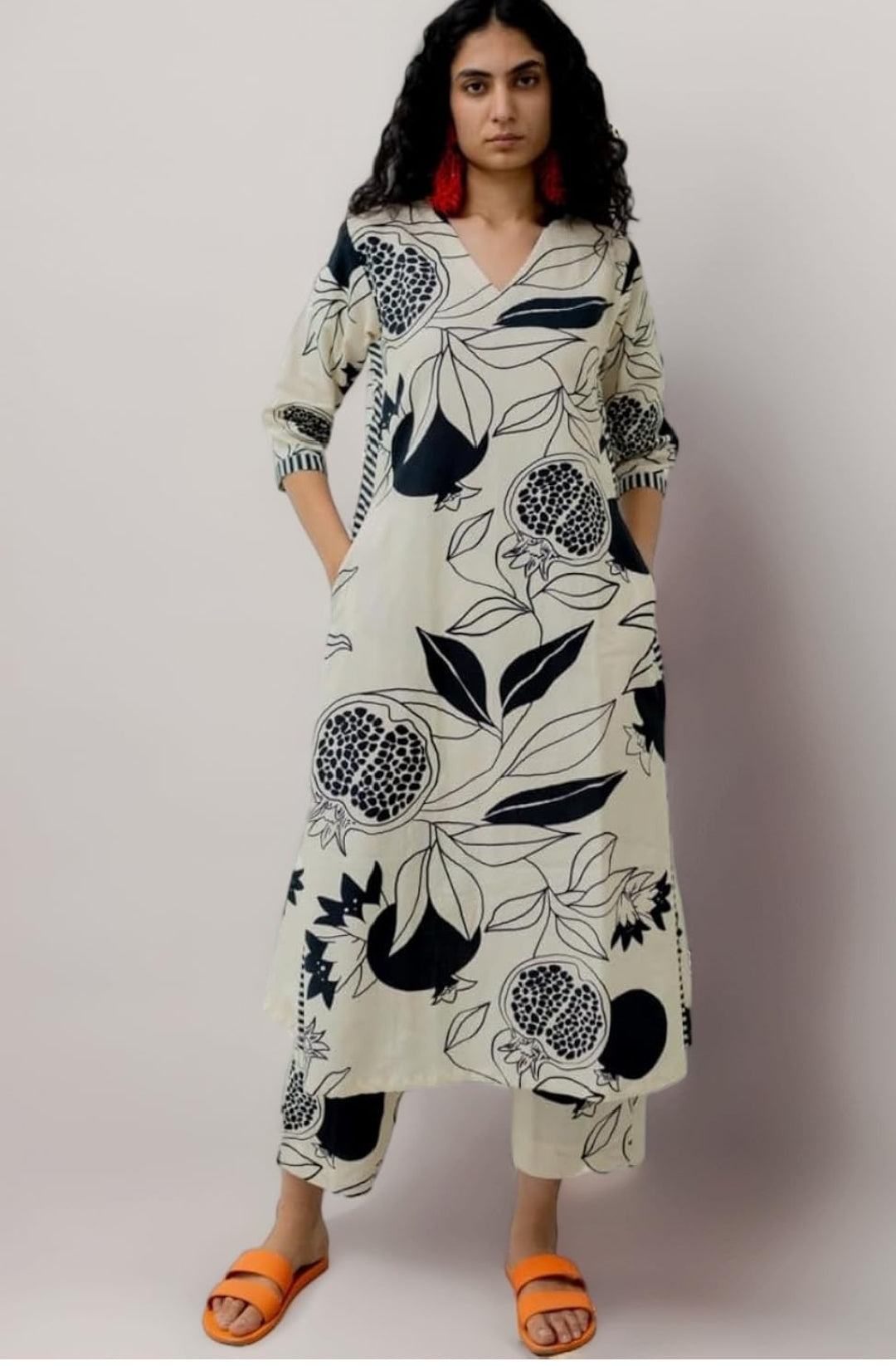 Women's Rayon Embroidered Co-ord Set Floral Black & White