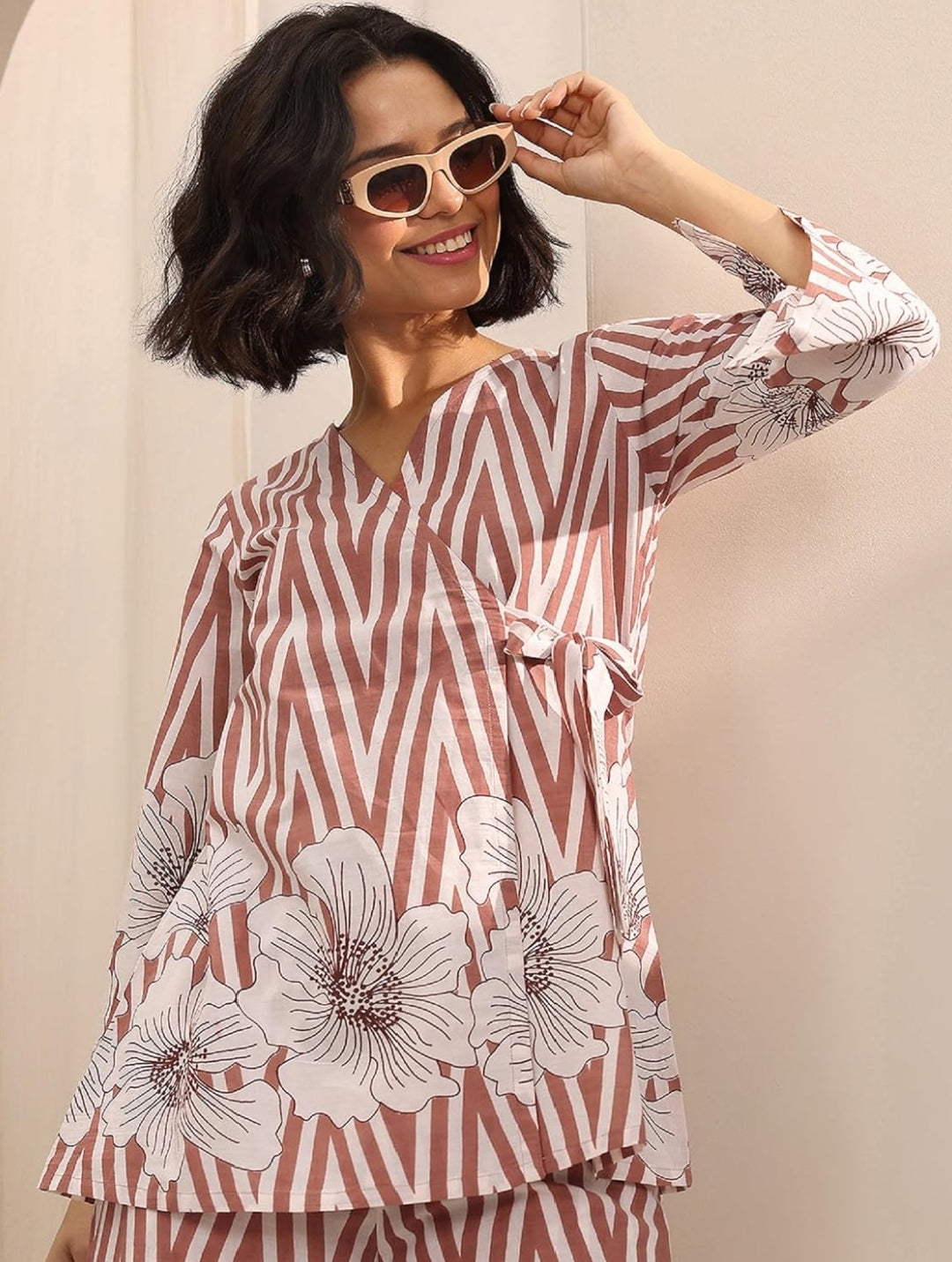 Women's Cotton Floral Striped Printed Co-ord Set