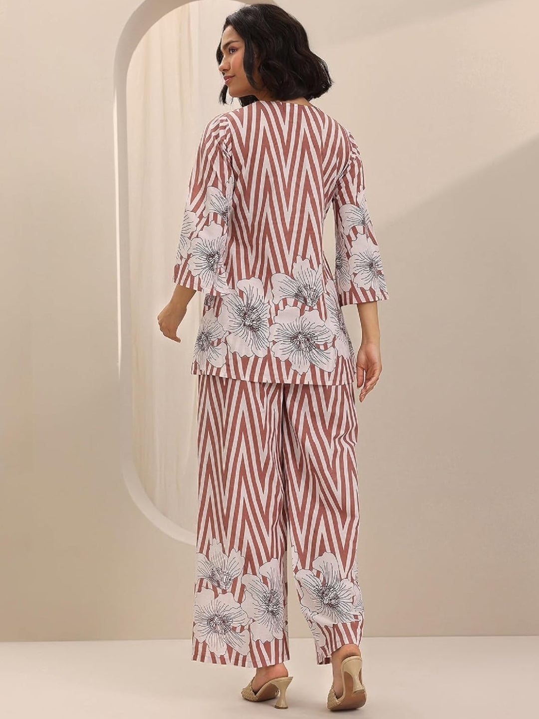 Women's Cotton Floral Striped Printed Co-ord Set